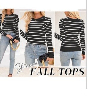 ZESICA Striped Puff Long Sleeve Sz M Fall Crewneck Ribbed Knit Casual Pullover